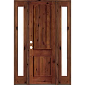 58 in. x 96 in. Rustic Alder Arch Red Chestnut Stained Wood with V-Groove Right Hand Single Prehung Front Door