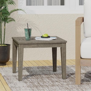 Transitional Low Profile Outdoor Acacia Wood Side Table for Porch, Balcony, Deck, Patio, Backyard, Gray Finish