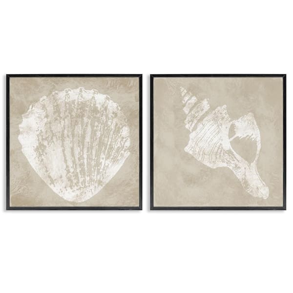 Rustic Abstract Seashells by Carol Robinson 2-Pieces Black Framed Coastal Giclee Art Print 12 in. x 12 in.