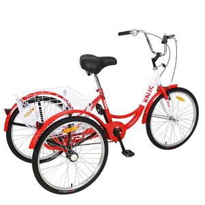 Adult Tricycle Trikes, 3-Wheel Bikes, 26 in. Wheels Cruiser Bicycles with Large Shopping Basket, Red