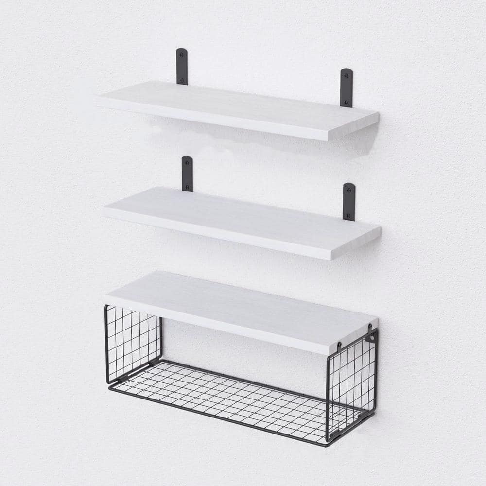 16.5 in. W x 6 in. D White Bathroom Shelf Over Toilet, Decorative Wall ...