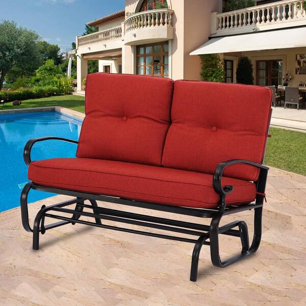 red metal porch glider