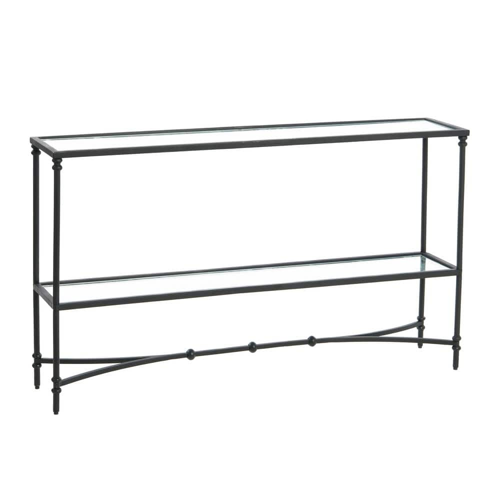 3R studios Libertine 54 in. Black Iron and Glass Console Table with Shelf