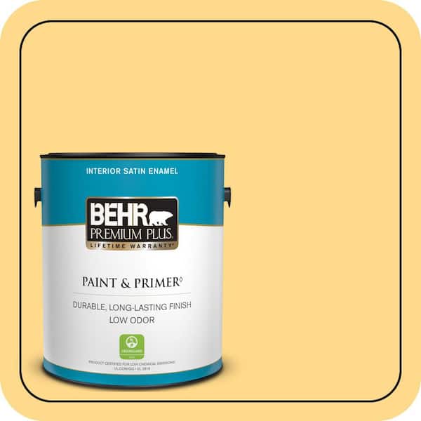 BEHR PREMIUM PLUS 1 gal. #P270-4 Egg Cream Satin Enamel Low Odor Interior Paint & Primer