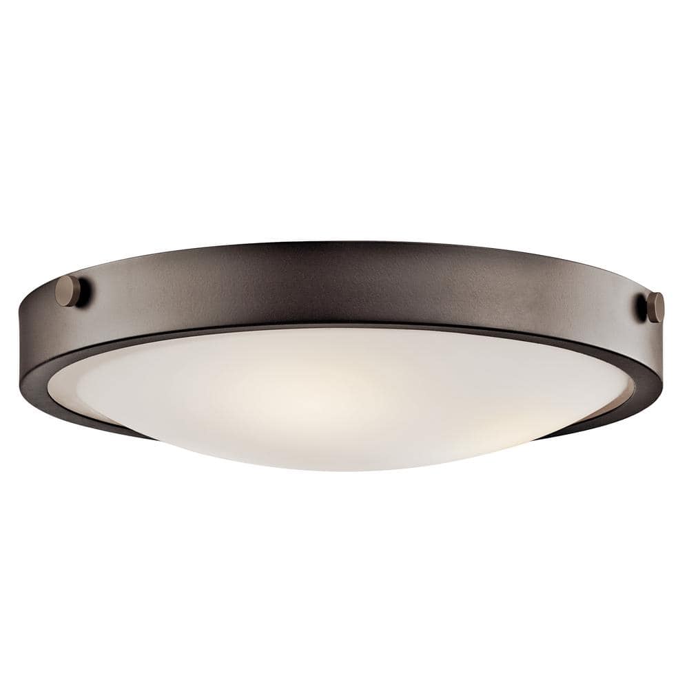 Olde Bronze 3-Light Flush Mount with Stain Etched White Glass