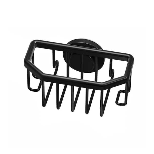 Black Rustproof Aluminum Sink Sponge Holder with Strong Suction Cup Removable Design for Sponges Brushes Scrapers