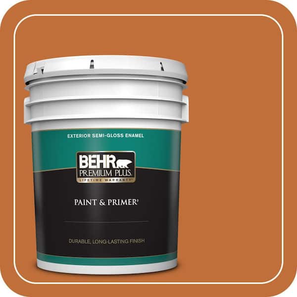 BEHR PREMIUM PLUS 5 gal. #S-H-260 Tiger Stripe Semi-Gloss Enamel Exterior Paint & Primer