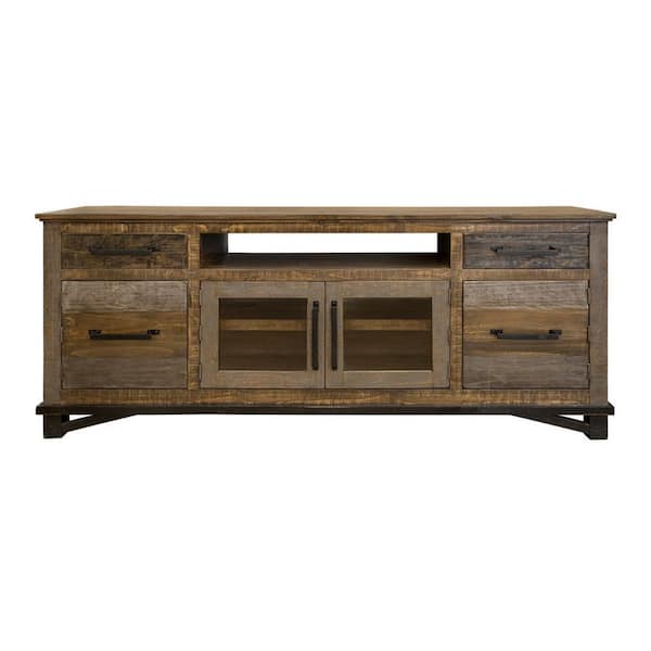 Benjara 75.5 in. Gray, Brown, and Black Wood TV Stand Fits TVs up to 85 in. with 4-Drawers