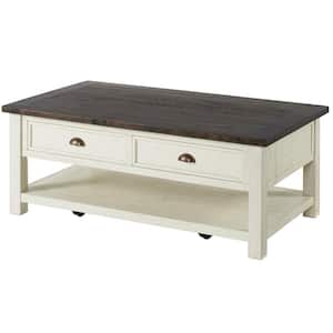 Monterey 50 in. Cream White/Brown Rectangle Wood Top Coffee Table