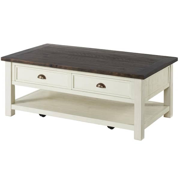Martin Svensson Home Monterey 50 in. Cream White/Brown Rectangle Wood Top Coffee Table