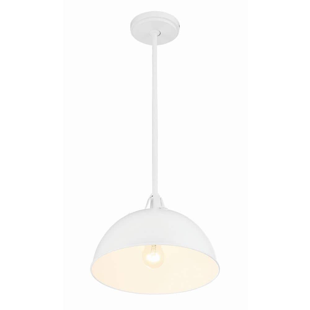 Farmhouse Matte Black and White Crystal Bowl Pendant Light