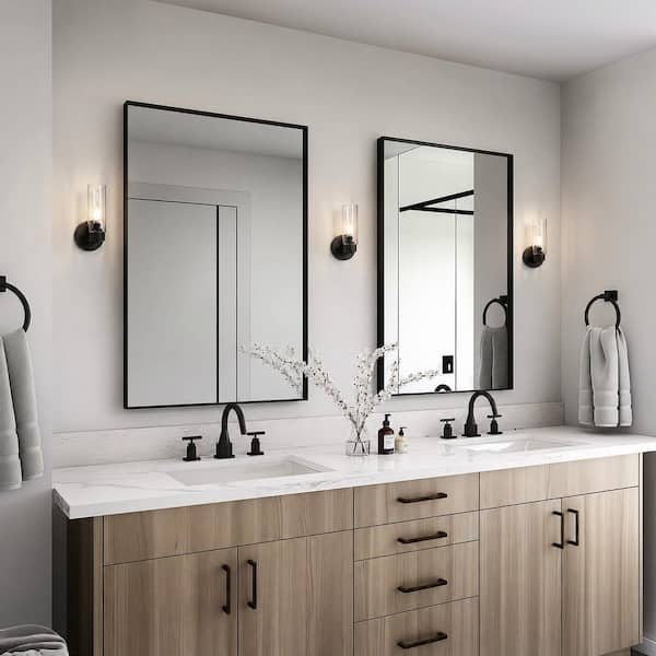 Fino Modern Matte Black 1-Light Wall Sconce 4.7 in. Bathroom Vanity Light with Cylinder Clear Glass Shade for Entryway