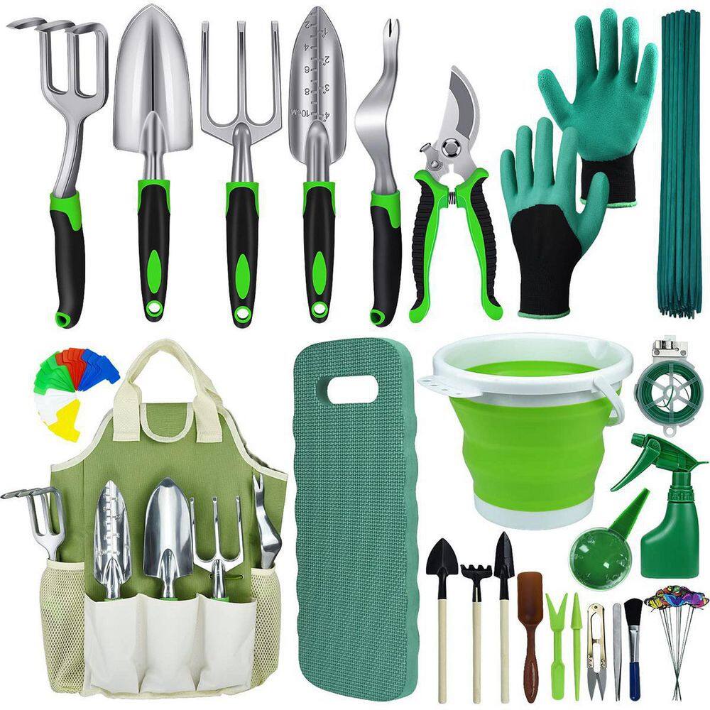 105-Piece Green Heavy-Duty AluminumGarden Tool Set with Tool Pouch