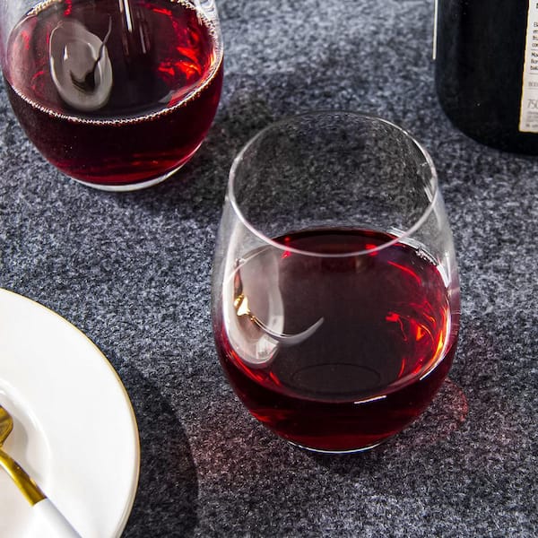 Wudkey 15 oz. Stemless Wine Glasses Set of 12, Smooth Rim Standard Wine Glass Tumbler for Red, White Wine, Dishwasher Safe