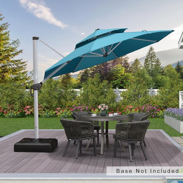 PURPLE LEAF 10 ft. Octagon Aluminum Patio Cantilever Umbrella for Garden Deck Backyard Pool in Turquoise Blue