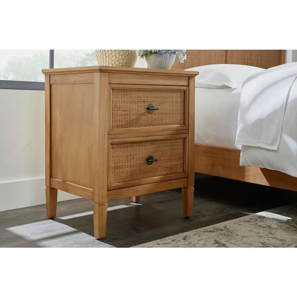 Home Decorators Collection Marsden Patina Wood Finish 2-Drawer Cane Nightstand