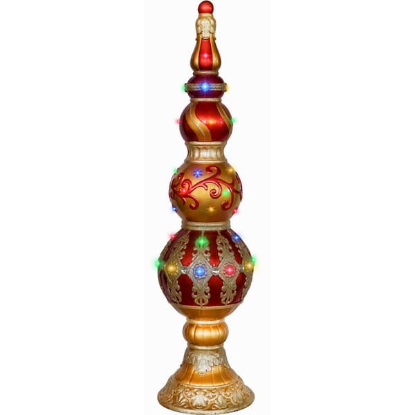 Fraser Hill Farm 4-ft. Prelit Metallic Christmas Finial Statue with LED Lights and Music, 3D Light up Resin Decoration