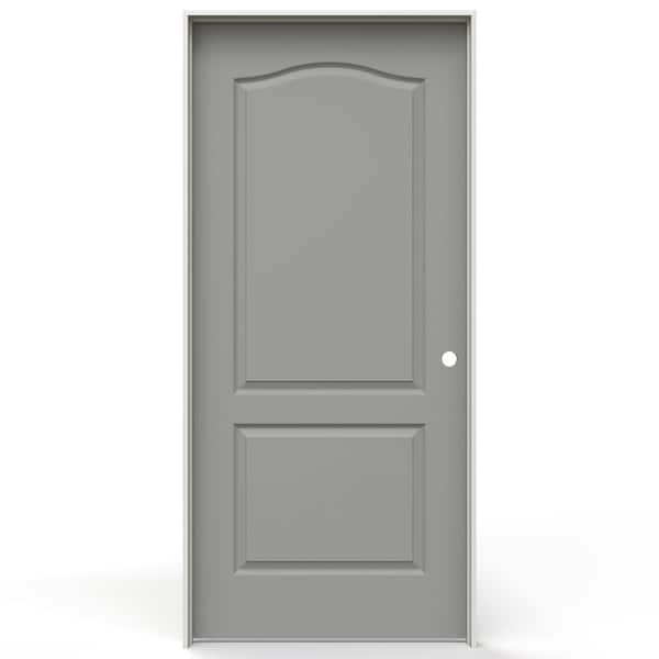 36 in. x 80 in. Camden 2 Panel Arch Left-Handed Solid Core Gray Pearl Molded Composite Single Prehung Interior Door