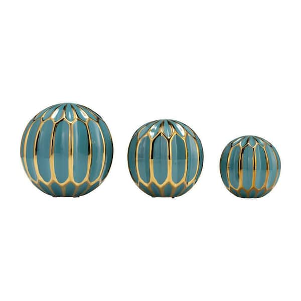 Liv & Skye Green 6 in. x 6 in. Stoneware Round Abstract Decorative Orbs (Set of 3)
