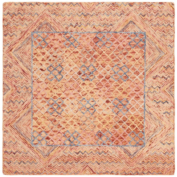 SAFAVIEH AspenGold/Pink 6 ft. x 6 ft. Chevron Border Square Area Rug