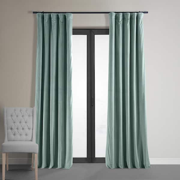 Blue Signature Velvet Blackout Curtain - 50 in. W x 84 in. L Rod Pocket with Back Tab Single Velvet Curtain Panel