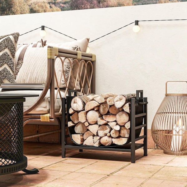 Outsunny Firewood Rack with Removable Log Carrier, Log Rack