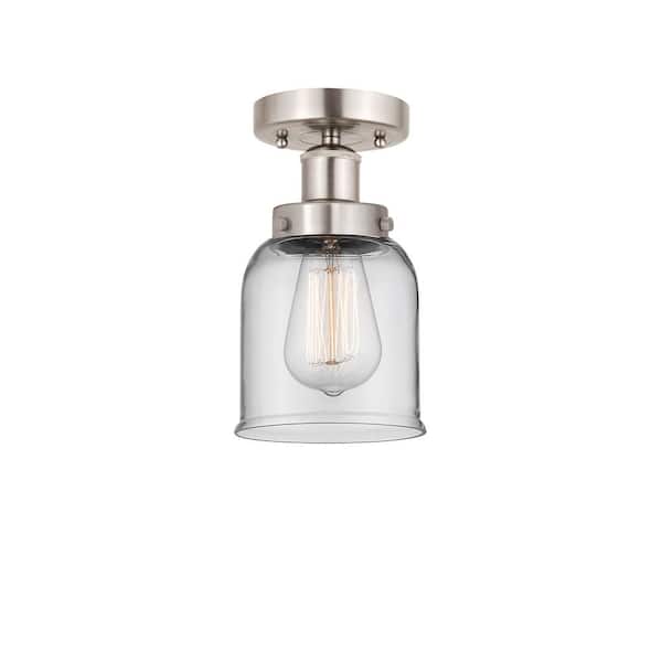 Innovations Bell 6.5 in. 1-Light Satin Nickel Industrial Semi-Flush Mount with Clear Glass Shade