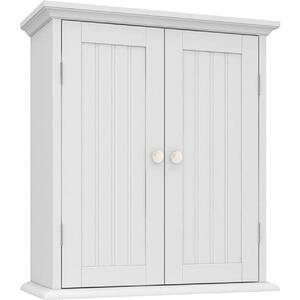 Lavish Home Wall-Mounted Bathroom Organizer with Shutter Doors and Towel Bar, White