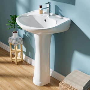 20 in. Pedestal Combo Bathroom Sink White Vitreous China Novelty U-Shape Pedestal Sink with 1 Faucet Hole Overflow Drain