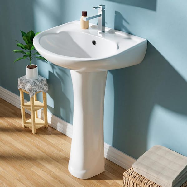 Aguamaph 20 in. Pedestal Combo Bathroom Sink White Vitreous China Novelty U-Shape Pedestal Sink with 1 Faucet Hole Overflow Drain