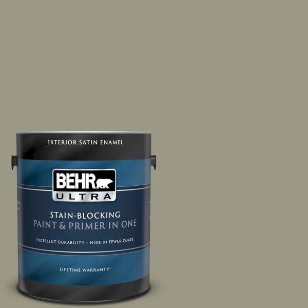 BEHR ULTRA 1 gal. #UL190-5 Dusty Olive Satin Enamel Exterior Paint and Primer in One