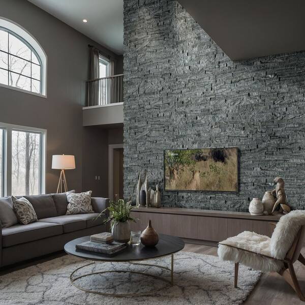 MSI Take Home Tile Sample - Glacial Black Ledger Panel 4 in. x 4