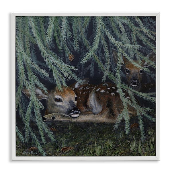 Deer Under Forest Tree by Valerie Rogers White Framed Animal Giclee Art Print 17 in. x 17 in.