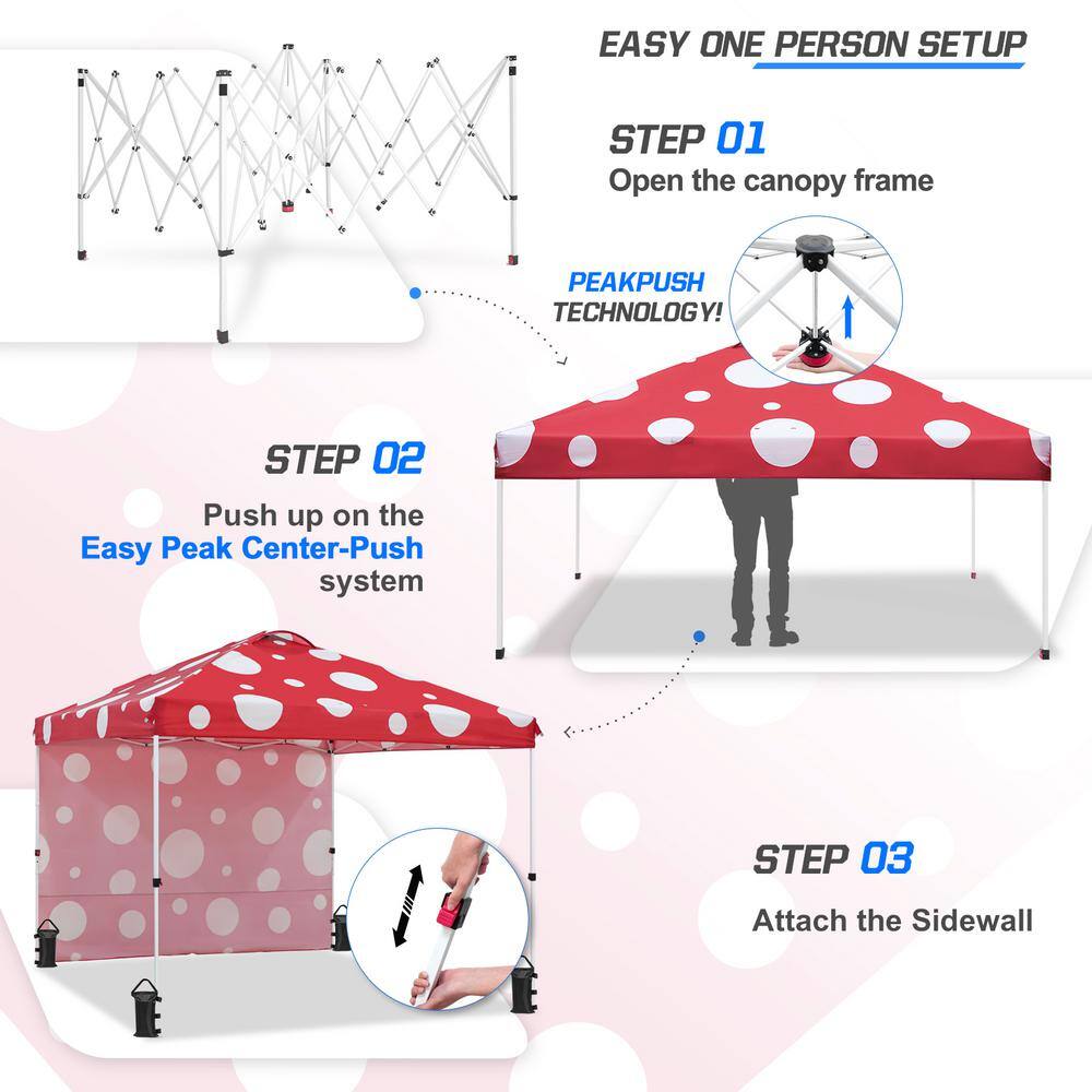10 ft. Red Mushroom Steel Pop-Up Canopy with White Frame