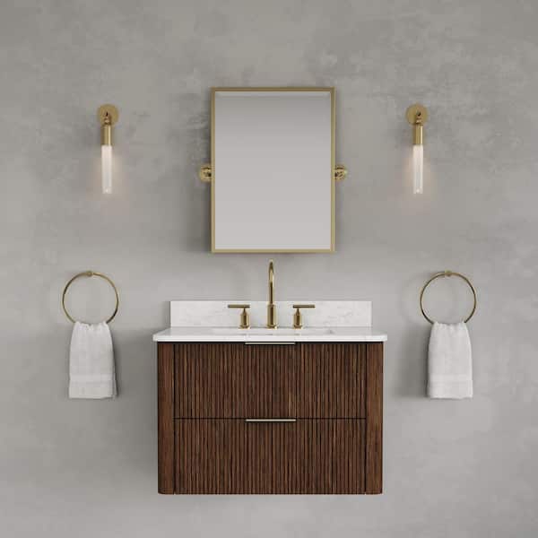 Eureka 30 in. Single Sink Freestanding Truffle Oak Bath Vanity with Carrara White Engineered Stone Top Pre-Assembled