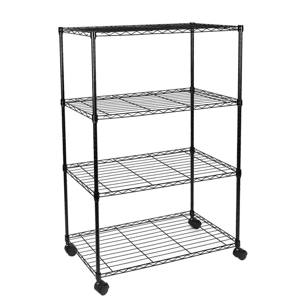 EFINE Black 4-Tier Rolling Heavy Duty Metal Wire Storage Shelving Unit Casters 1 in. Pole (36 in. W x 57.7 in. H x 14 in. D) RL33653