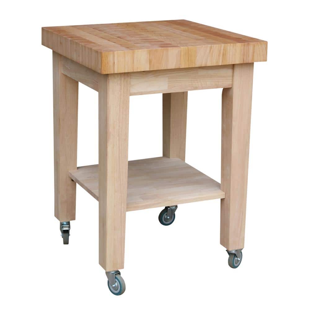 Solid Hardwood Unfinished Traditional Kitchen Island with Casters