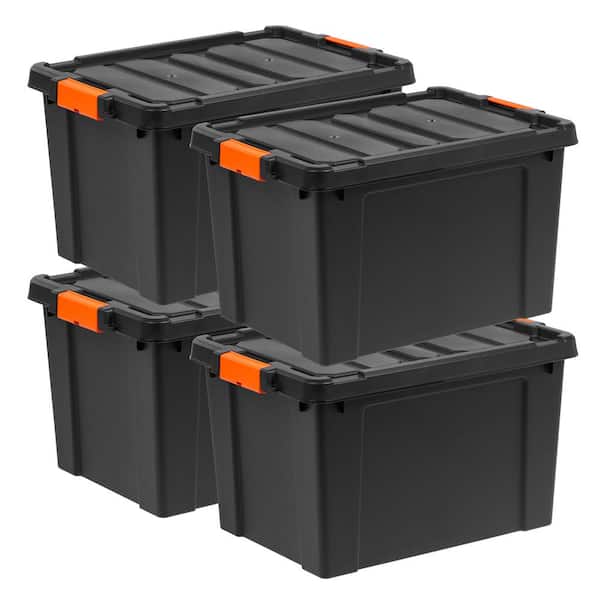 IRIS 76 Qt. Heavy Duty Plastic Storage Box in Black (4-Pack) 500154 The  Home Depot