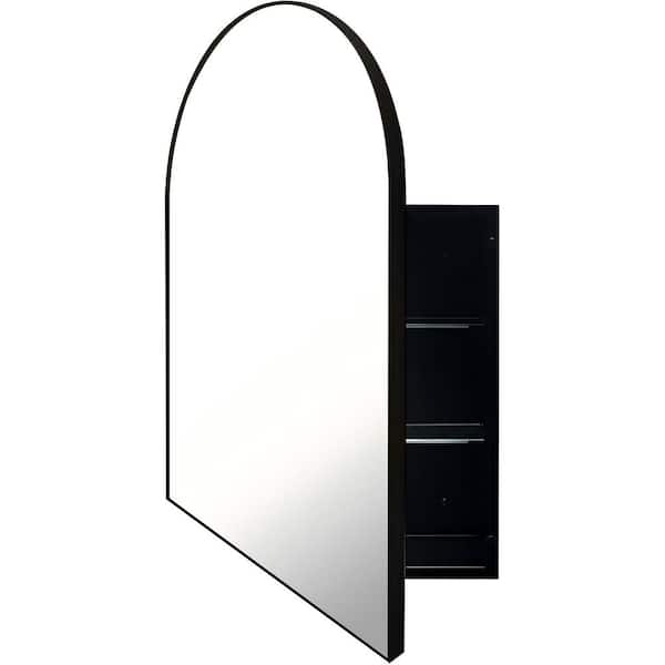 24 in. W x 36 in. H Arched Metal Recessed/Surface Mount Medicine Cabinet with Mirror, Adjustable Shelves, Black