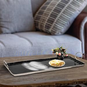 Black and Silver Tray with Metal and Ring Handles
