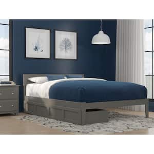 Boston Grey Queen Solid Wood Storage Platform Bed with 2 Extra Long Drawers