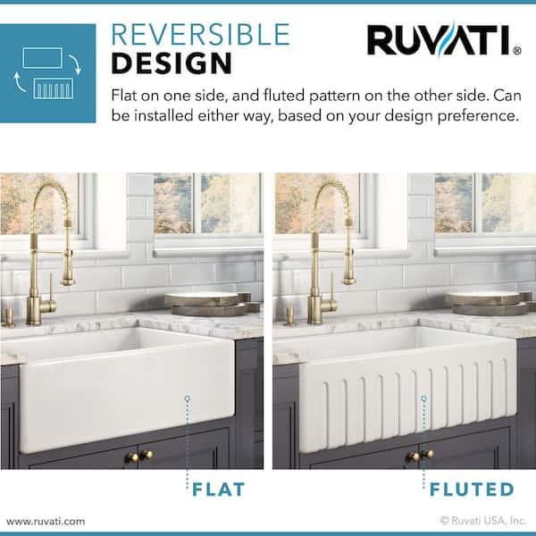 Ruvati 23-inch Fireclay Farmhouse Kitchen Laundry Utility Sink Single Bowl  - White - RVL2468WH - Ruvati USA