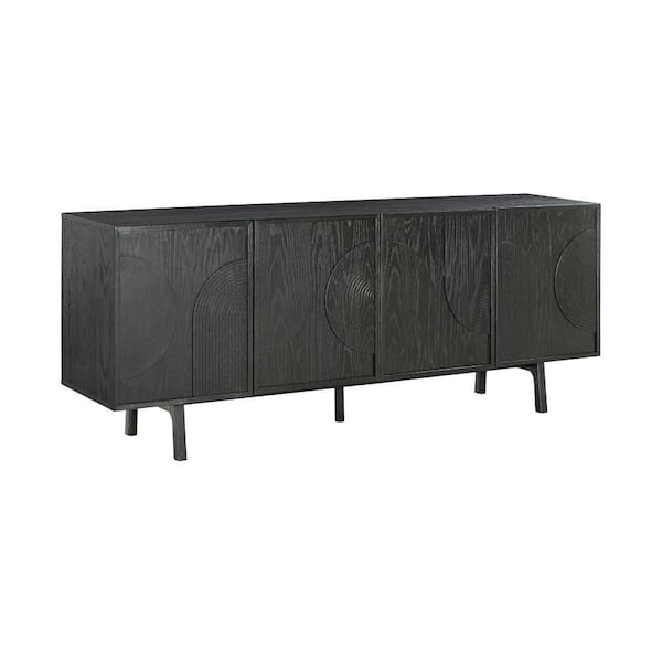 Black Wood Top 18 in. Sideboard with 4-Doors