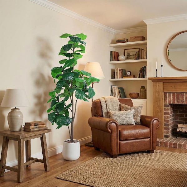 Molysoul 6 ft. Artificial Fiddle Leaf Fig Tree with Realistic Leaves and  White Planter, Indoor Faux Potted Plant FLF-0808-6FT