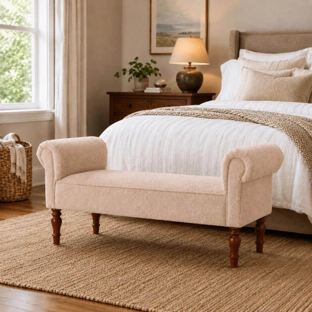 59 in. W Light Khaki Upholstered Teddy Bench with Rolled Arms, Cushion price history on PriceWatchPro