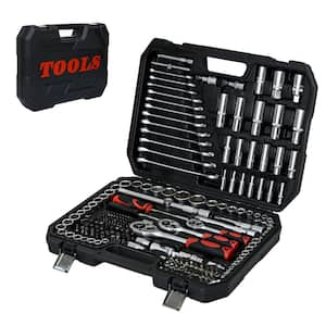 4 Gal. Black Plastic Deck Box, Steel Tools Box ( 216-Pieces)