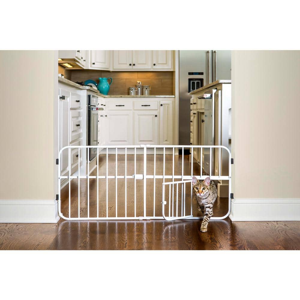 Carlson 18 in. Lil Tuffy Expandable Pet Gate with Small Pet Door, White