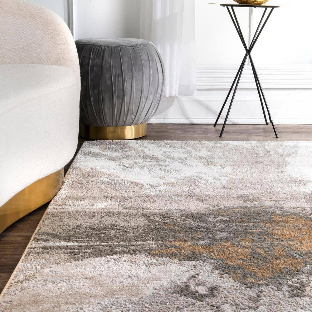 Silver Abstract Rectangular Synthetic Easy Care Rug 2' x 3'