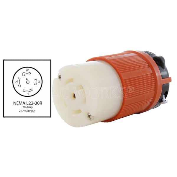 AC WORKS NEMA L22-30R 30A 3-Phase Y 277/480V 5-Prong Locking