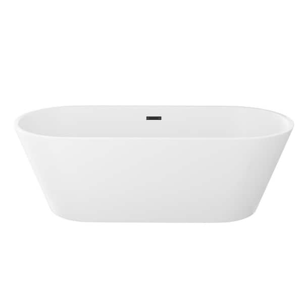 67 in. x 31.5 in. Rectangular Freestanding Acrylic Soaking Bathtub with Pop-Up Drain in White
